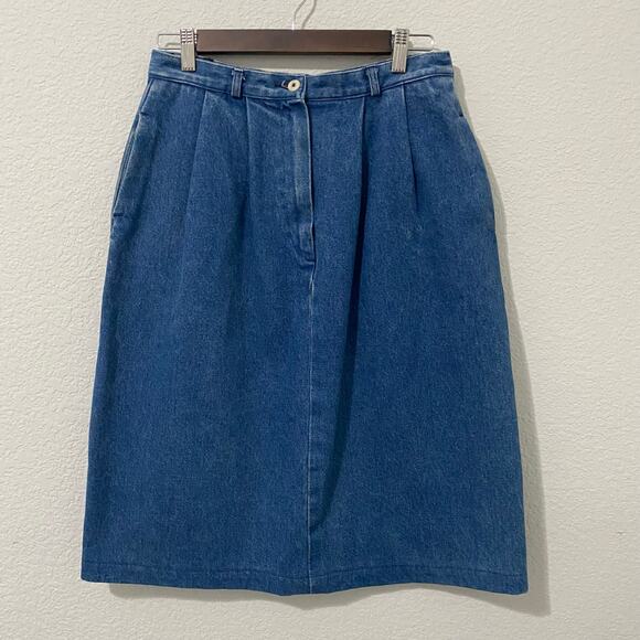 Harold's Dresses & Skirts - Vintage Harold's Skirt Womens Size M* Denim Blue Jean Pleated Mom Below Knee